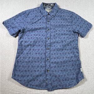 Roark Men’s Medium Blue Floral Print Short Sleeve Button Front Chambray Shirt